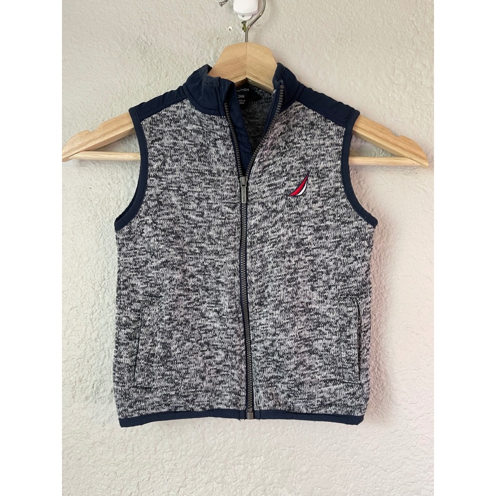 Nautica Boys 24M/2T Speckled‎ Gray Zip Up Vest Nautical Logo Outerwear